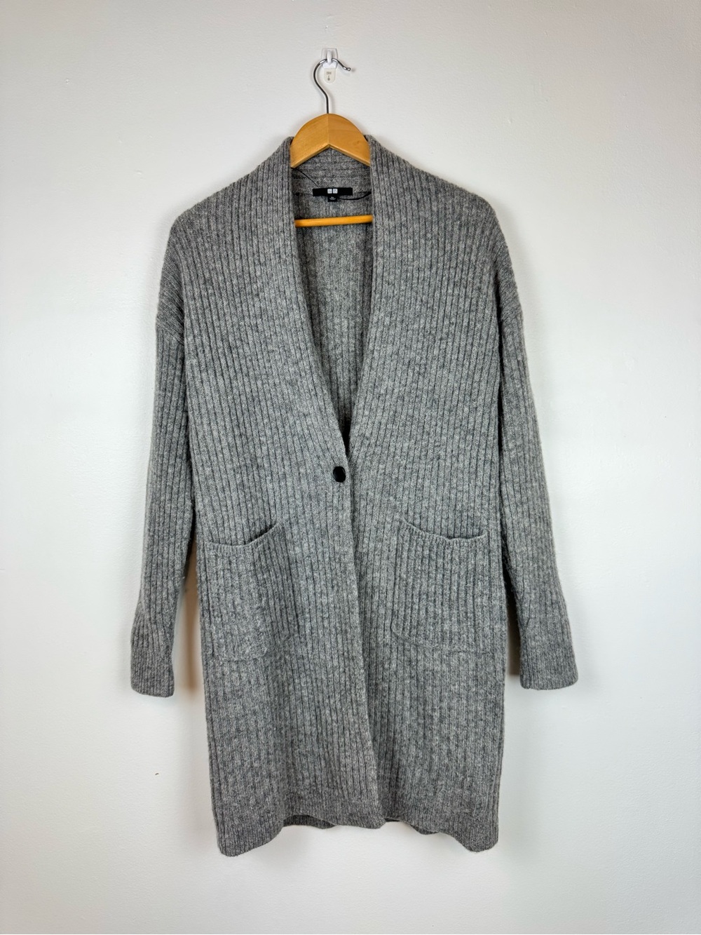 UNIQLO Women Melange Wool Ribbed Long Knitted Coat Cardigan size 4